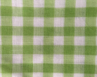 Vintage Green & White Gingham Check Sheer Organza Fabric