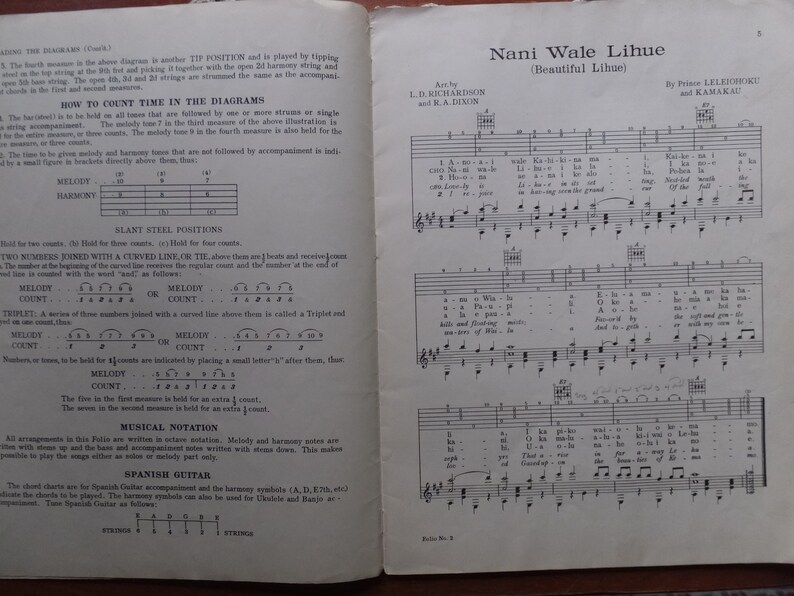 1936 Bronson's Song Folio Hawaiian Spanish Guitar Aloha Oe Etsy