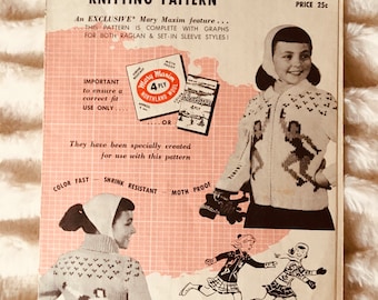 Vintage Mary Maxim Graph-Style Knitting Pattern #464 Dancing Blades Cardigan Booklet