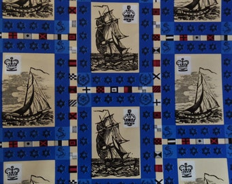 Vintage Blue Black White Ink Drawings Sailing Ships Flags Gift Wrap Wrapping Paper