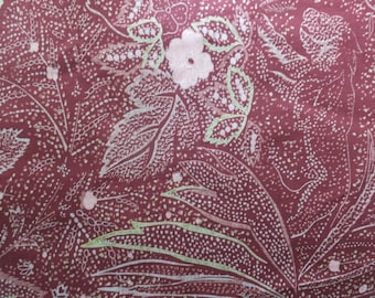 Vintage Red Burgundy Pink Beige Green Tropical Floral Cotton Fabric