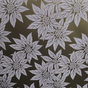 Vintage Christmas Shiny Gold White Poinsettias Gift Wrap Wrapping Paper
