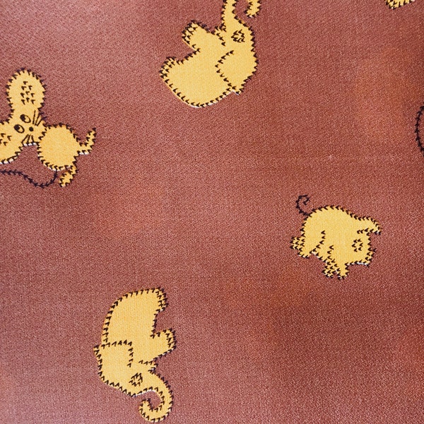 Vintage Retro Mouse Piggy Elephant Brown Yellow Gold Nylon Polyester Fabric