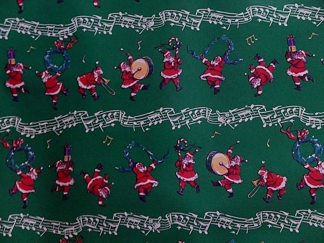 Vintage Christmas Santa Dancing Music Musical Notes Drum Trombone Gift