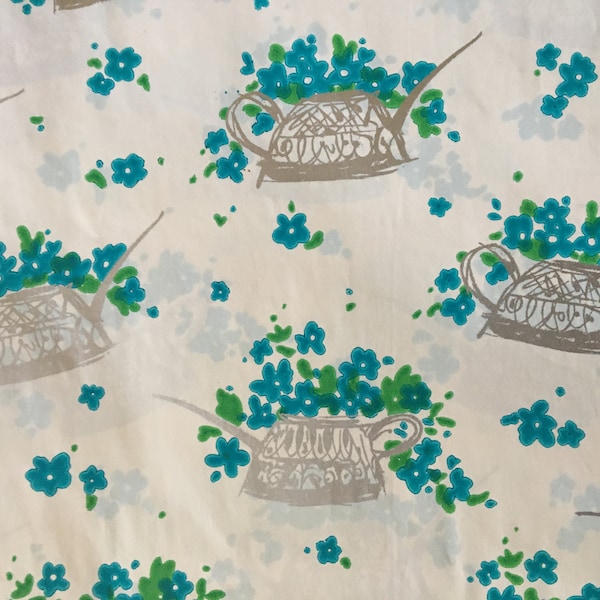 Vintage Wedding Shower Bridal Watering Can Blue Green Flowers Gift Wrap Wrapping Paper
