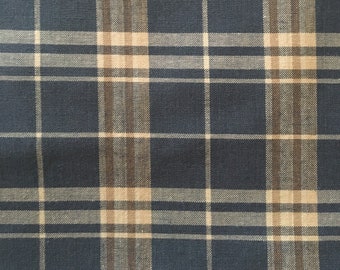 Vintage Blue Tan Creamy White Tartan Plaid Cotton Fabric