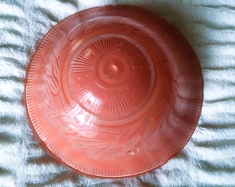 Vintage 1950's Retro Mid Century Pink Floral Stars Glass 3 Hole Chain Ceiling Light Fixture Shade