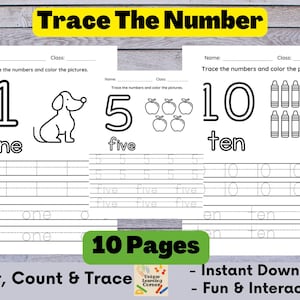1-10 Number Tracing, Preschool Worksheet Printable, Handwriting Practice, Kindergarten Worksheet, Learning Numbers