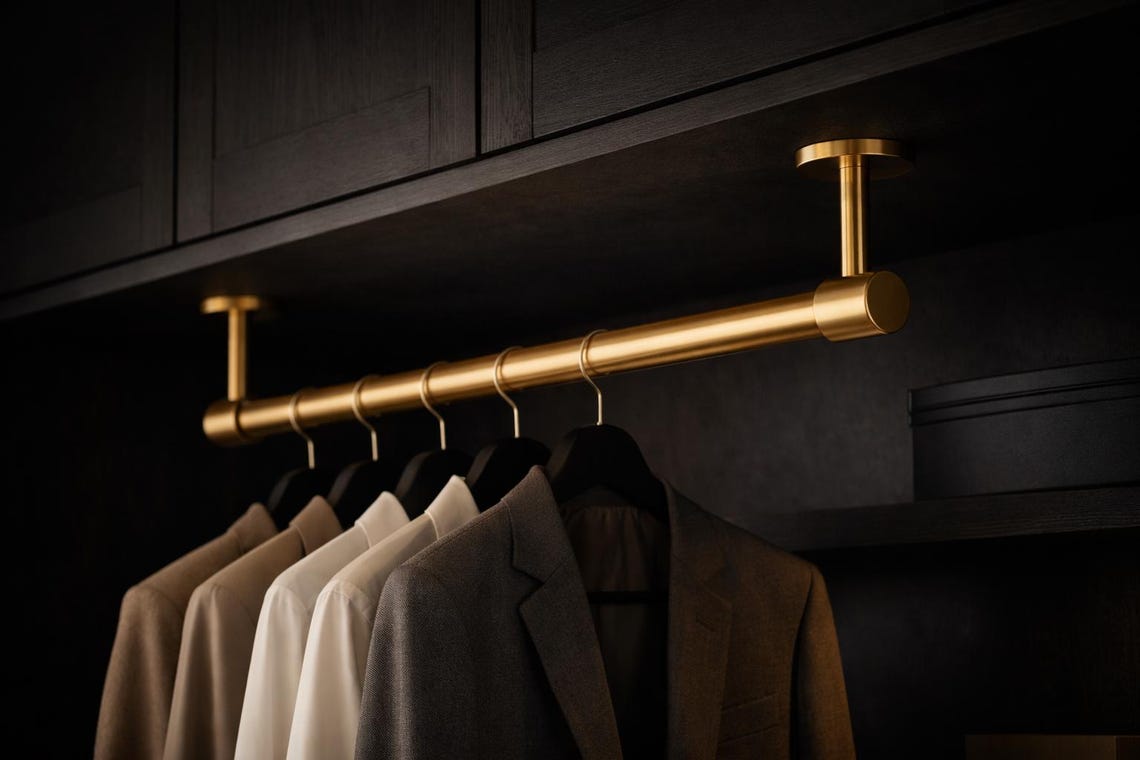 Custom Solid Brass Ceiling Mounted Clothes Rail - Luxury Wardrobe Rack ...