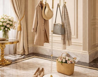 Brass & Lucite Coat Rack – Mid-Century Modern Entryway Organizer