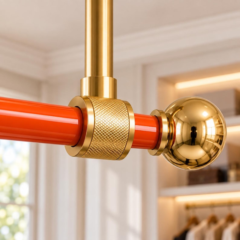 Orange Brass Ceiling Clothes Rack, Mid-century Modern Closet Rod ...