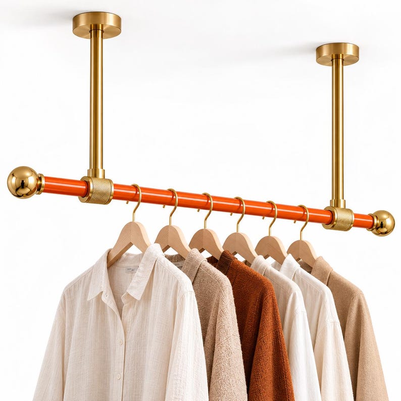 Orange Brass Ceiling Clothes Rack, Mid-century Modern Closet Rod ...