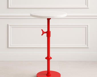 Personalized Adjustable Height Marble Drink Table | Metal Pedestal End Table