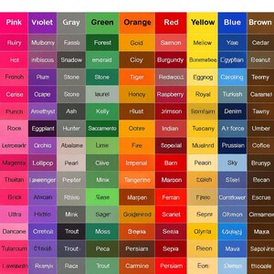 May include: A color palette chart with the text "UpTrendzzin" at the top. The chart is divided into color blocks, each labeled with a color name, such as "Pink," "Violet," and "Gray."