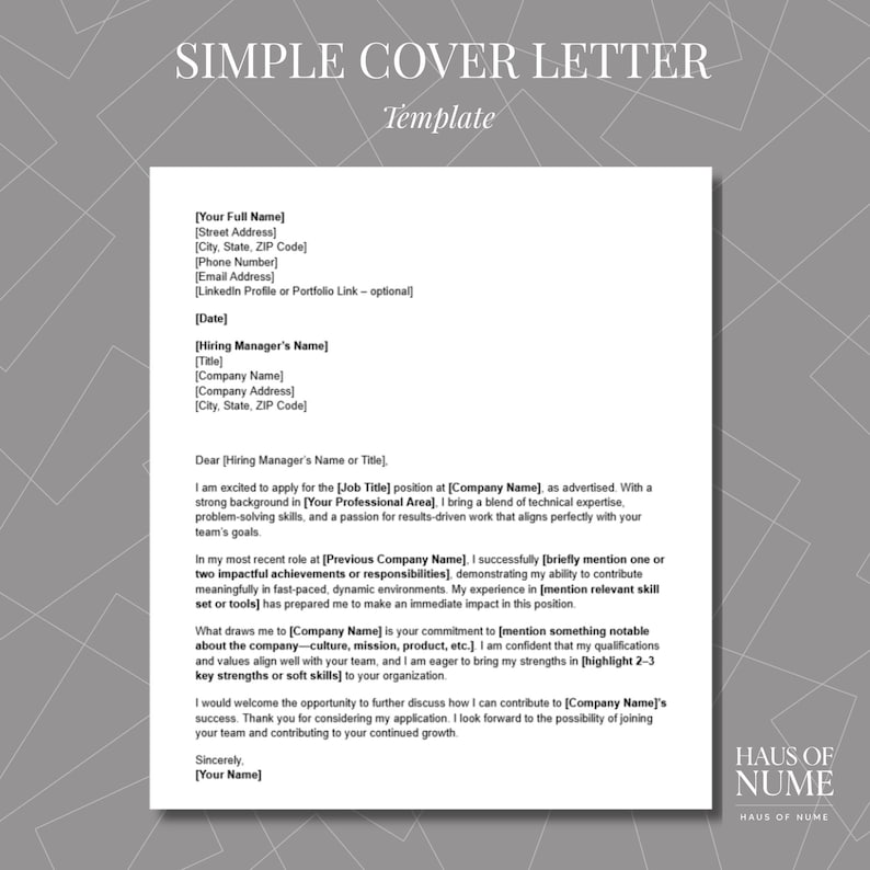 Simple Cover Letter Template: Professional Job Application (word Simple Cover Letter Template: Professional Job Application (word