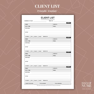 Client List PDF, Printable Client Tracker Template in A4 and A5