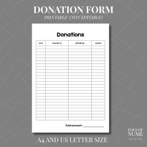 Printable Donation Tracker Log Sheet, Donation Form Template for Fundraising Charitable Giving, Donation Log for Nonprofits & Individuals