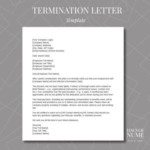 Termination Letter Template Editable Employee Termination Form For Word & Google Docs, Instant Download HR Document