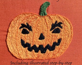 Wzór PDF na ręcznie haftowaną dynię na Halloween i przewodnik krok po kroku
