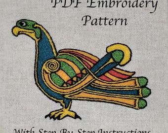 Wzór haftu ręcznego na ptaka z motywem celtyckim w formacie PDF i instrukcja krok po kroku