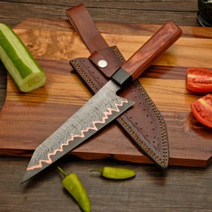 Personalized Handmade Copper Damascus K-Tip Gyuto Chef Knife, Octagonal Rosewood Handle, Best Gift For Him, Birthday Gift