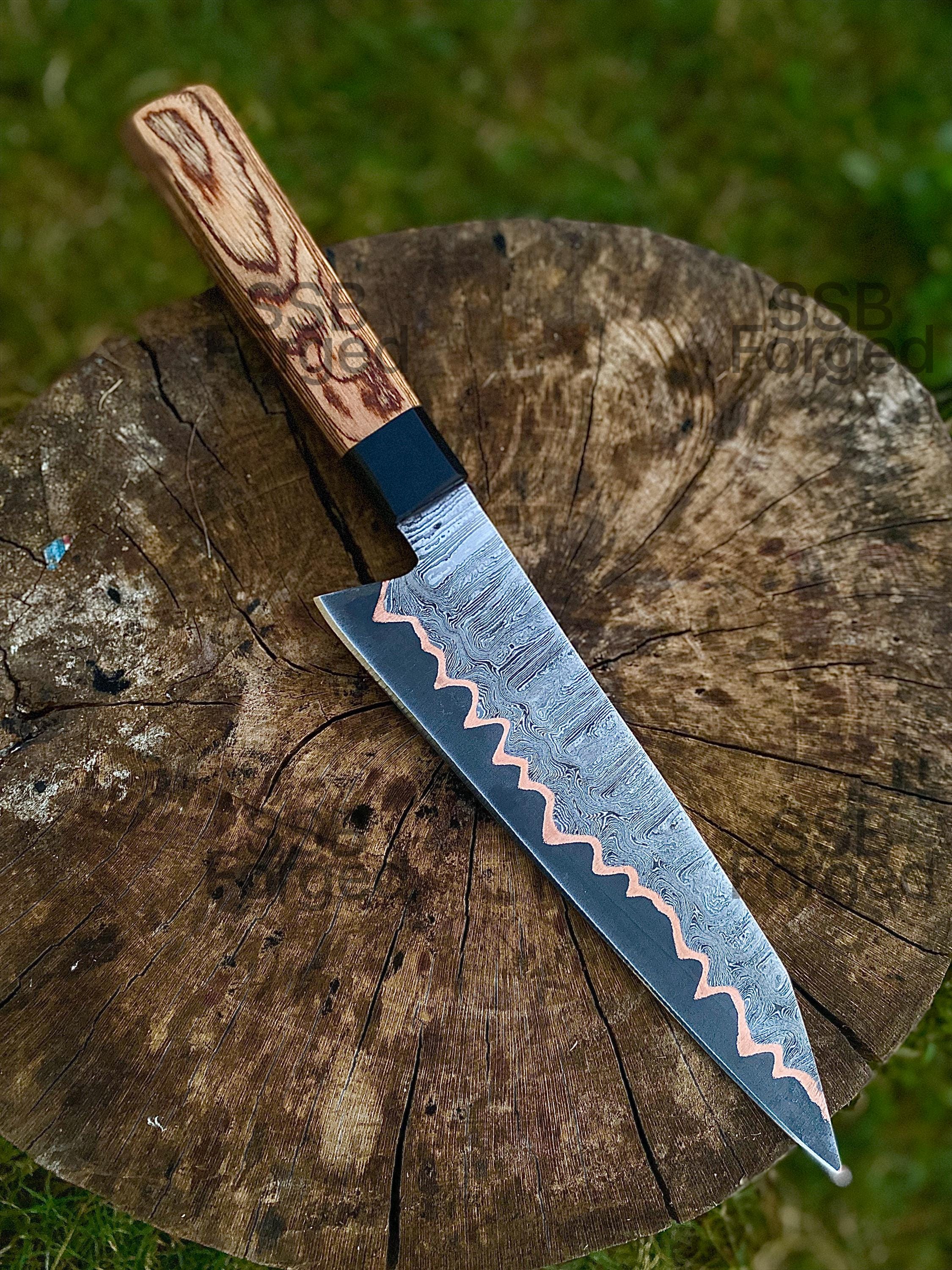 Handmade Copper Damascus Chef Knife: Resin Pakka Wood Handle - Etsy