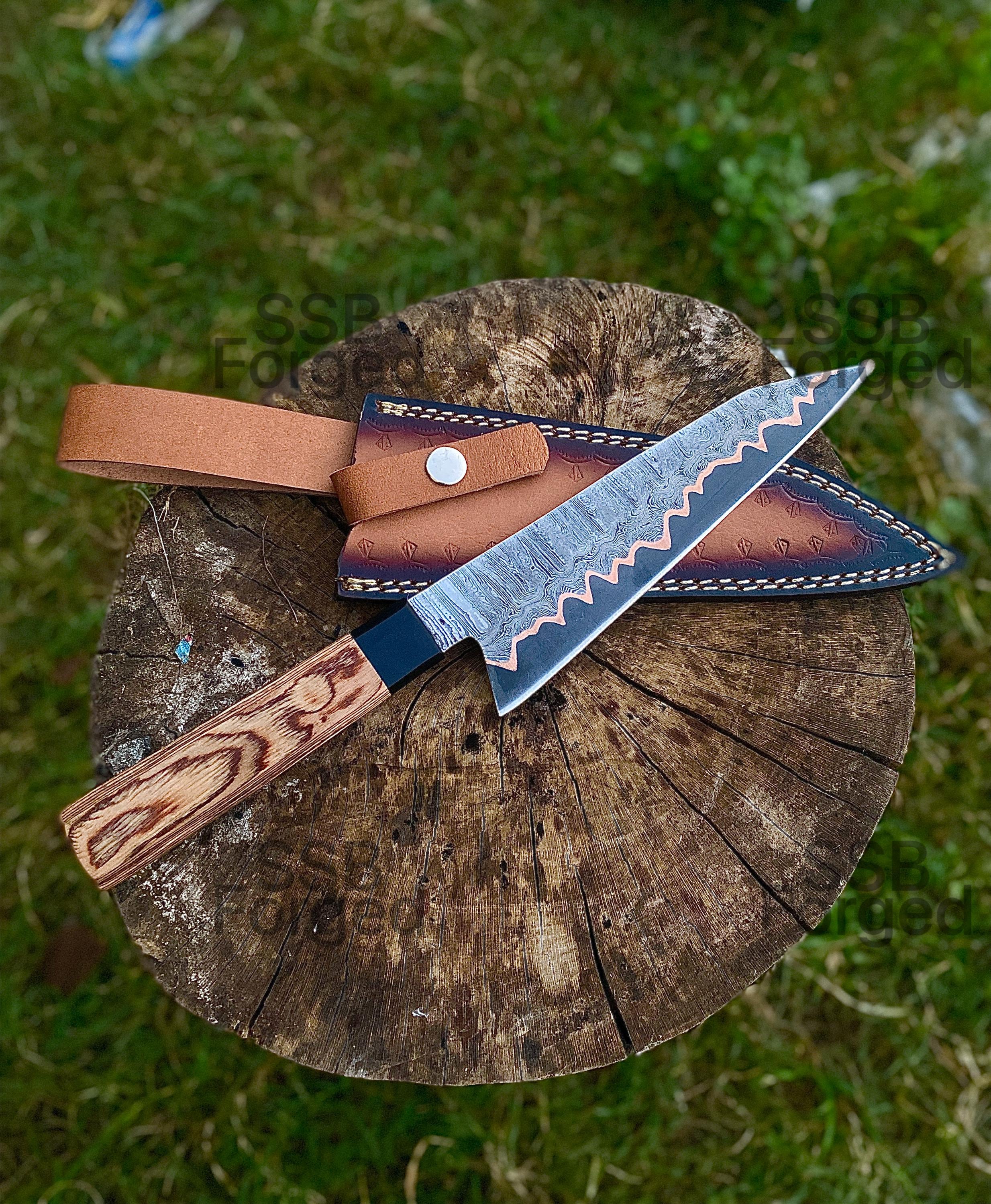 Handmade Copper Damascus Chef Knife: Resin Pakka Wood Handle - Etsy