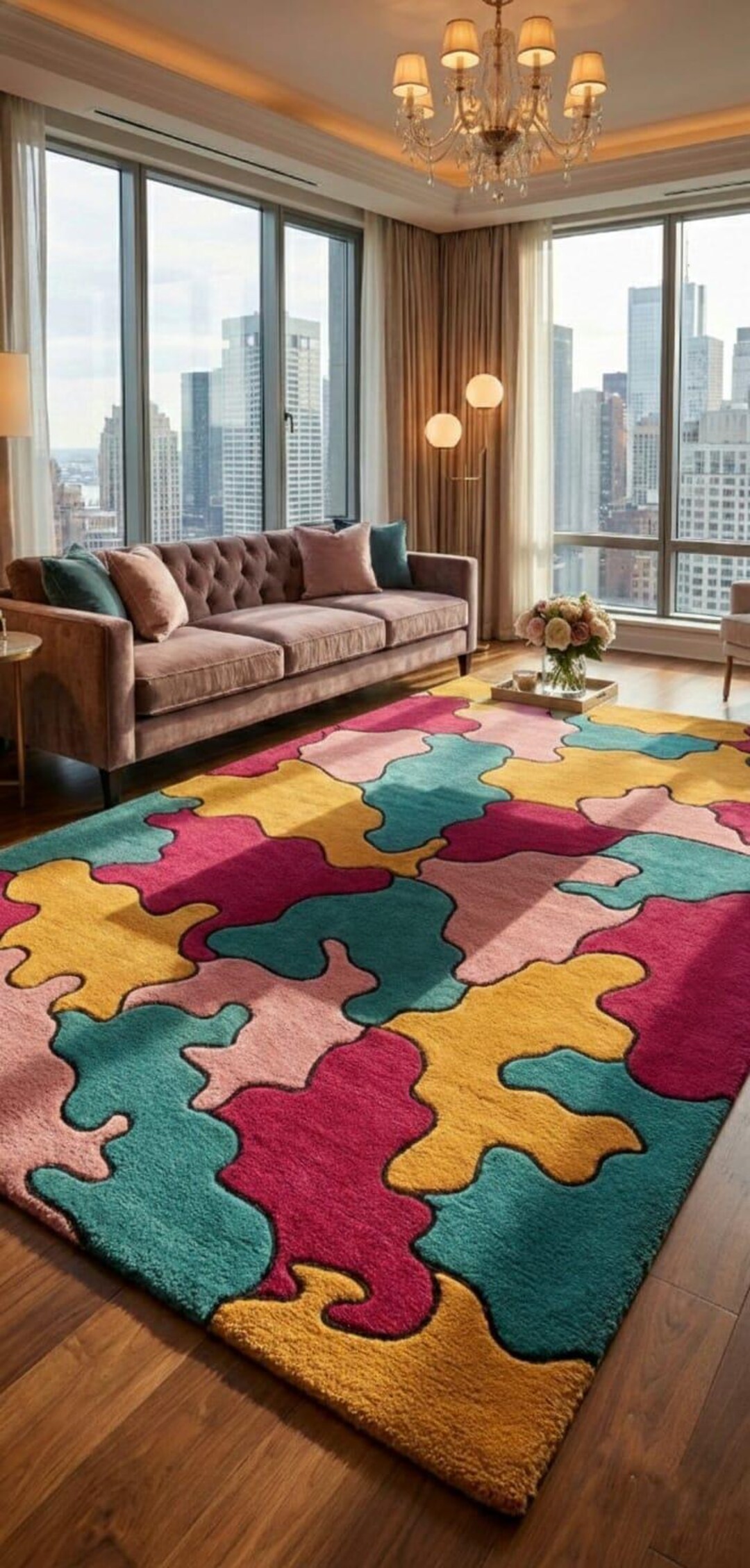 Modern Puzzle Rug Hand Tufted Wool Puzzle Rug, Colorful Abstract Living Room Carpet - Etsy