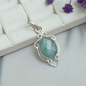 Natural Aquamarine Pendant, Designer 925 Silver Necklace, Handmade Sterling Silver Jewelry, Artisan Silver Necklace for Women, Gift For Her