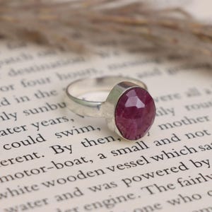 Natural Ruby Rose Cut Ring, Red Gemstone Ring, July Birthstone, Handmade Gemstone Jewelry, Minimalist Ruby Ring, Stackable Ring for Her