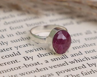 Natural Ruby Rose Cut Ring, Red Gemstone Ring, July Birthstone, Handmade Gemstone Jewelry, Minimalist Ruby Ring, Stackable Ring for Her