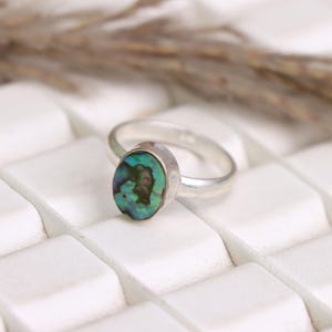 Natural Paua Shell Ring, Solid 925 Sterling Silver Ring, Iridescent Blue Green Gemstone, Sea Shell Jewelry, Beach Boho Jewelry, Gift for Her