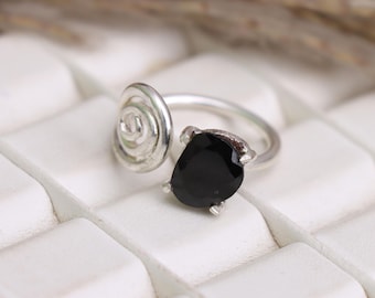 Natural Black Spinel Ring, 925 Sterling Silver Gemstone Ring, October Birthstone, Unique Promise Ring, Black Stone Ring, Gift for Her