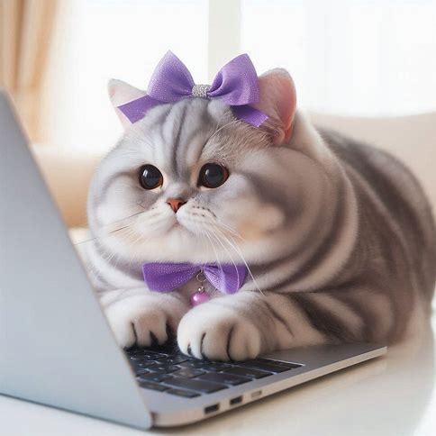 5 Cute Chubby Cat Using Laptop - Funny Digital Art for Cat Lovers