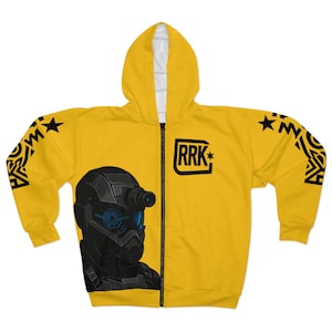 Yellow RRK Street Wear Future Warfare Zip Hoodie, Comfortable Casual Wear, Sci-Fi Fashion, Perfect for men, Great Gift for Birthdays