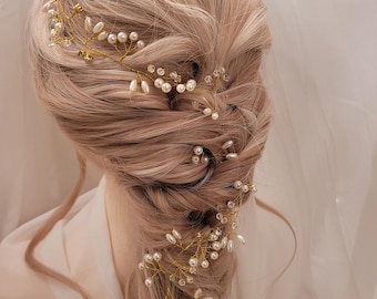 Pearl Crystal Bridal Hair Vine: Silver Wedding Hair Jewelry  display picture 2