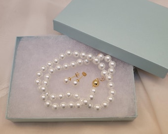 Bridal Pearl Necklace and Earrings Set: Weddings Jewelry for Brides or Bridesmaids, Gift for Her