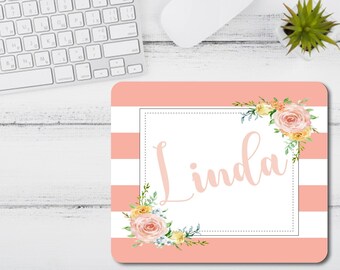 Personalized Mouse Pad, Custom Name Mouse Pad, Floral Mouse Pad, Gift for Mom, Gift for Teacher, Graduation Gift for Her, Dorm Decor