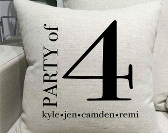 Personalized Name Throw Pillow Cover | Party of # Pillow Cover | Family Pillow Cover | Family Count pillow | Insert Available