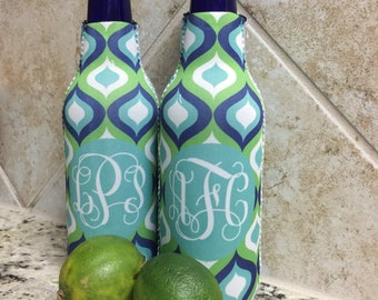 LIME TEAL OGEE personalized monogram zipper bottle beverage insulator: tailgate, birthday, graduation, bachelorette, girls' trip, wedding