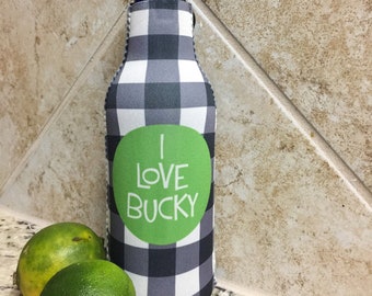 BUFFALO CHECK personalized monogram zipper bottle beverage insulator: tailgate, birthday, graduation, bachelorette, girls' trip, wedding