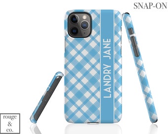 iPhone 15 Case | Lt Blue Plaid iPhone 15 14 13 12 11 X XR XS SE Pro Plus Pro Max Mini Case | Personalized iPhone Case | Initial iPhone Case