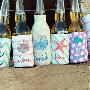 Personalized can cooler, beer hugger, monogram slim can insulator: SEASIDE tailgate, birthday, graduation, bachelorette, girls trip, wedding