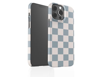 iPhone 15 Case | Lt Blue Check iPhone 15 14 13 12 11 X XR XS SE Pro Plus Pro Max Mini Case | Personalized iPhone Case | Initial iPhone Case