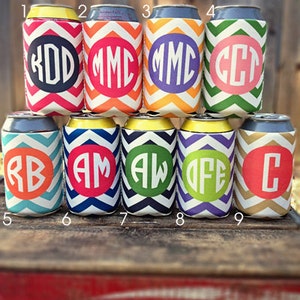 Personalized can cooler, beer hugger, monogram slim can insulator: CHEVRON tailgate, birthday, graduation, bachelorette, girls trip, wedding image 2