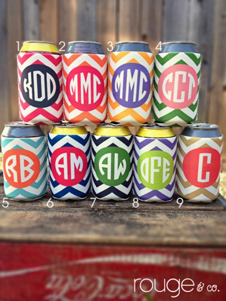 Personalized can cooler, beer hugger, monogram slim can insulator: CHEVRON tailgate, birthday, graduation, bachelorette, girls trip, wedding image 2