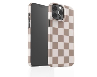 iPhone 15 Case | Mocha Check iPhone 15 14 13 12 11 X XR XS SE Pro Plus Pro Max Mini Case | Personalized iPhone Case | Initial iPhone Case