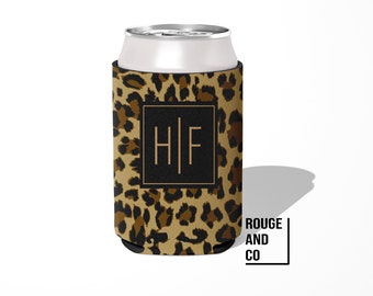 Personalized can cooler, beer hugger, monogram slim can insulator: CHEETAH tailgate, birthday, graduation, bachelorette, girls trip, wedding