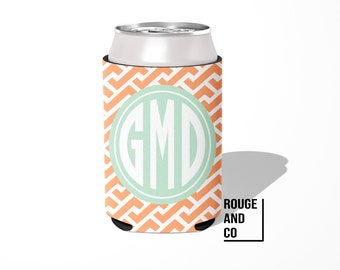 Personalized can cooler, beer hugger, monogram slim can insulator: ZIGZAG tailgate, birthday, graduation, bachelorette, girls trip, wedding