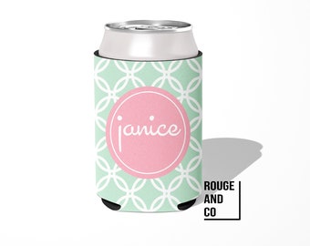 Personalized can cooler, beer hugger, monogram slim can insulator: CIRCLES tailgate, birthday, graduation, bachelorette, girls trip, wedding